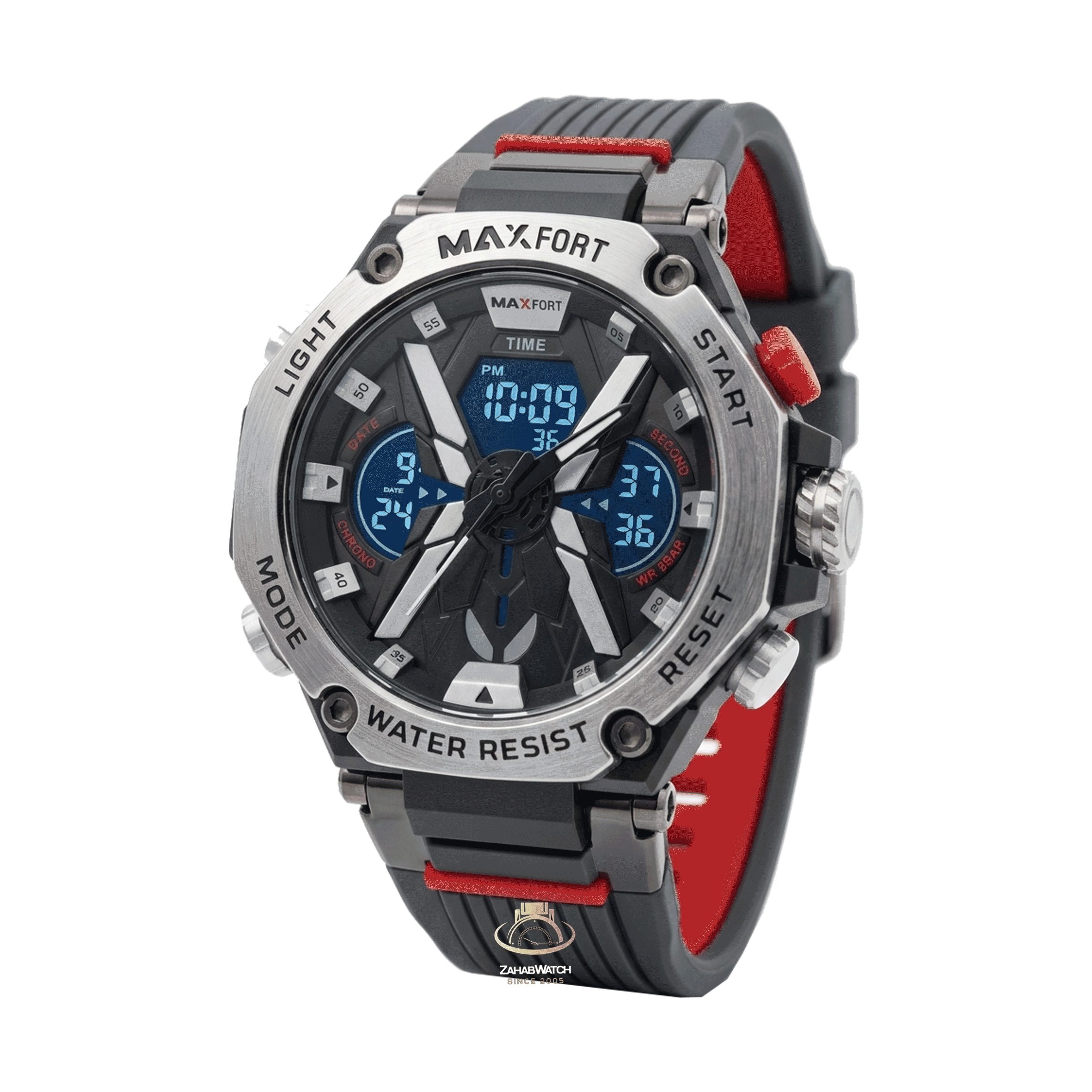 20 ساعت مچی اورجینال مردانه دوزمانه مکس فورت MAXFORT MX8087-0-0 مشکی/قرمز - Image 1