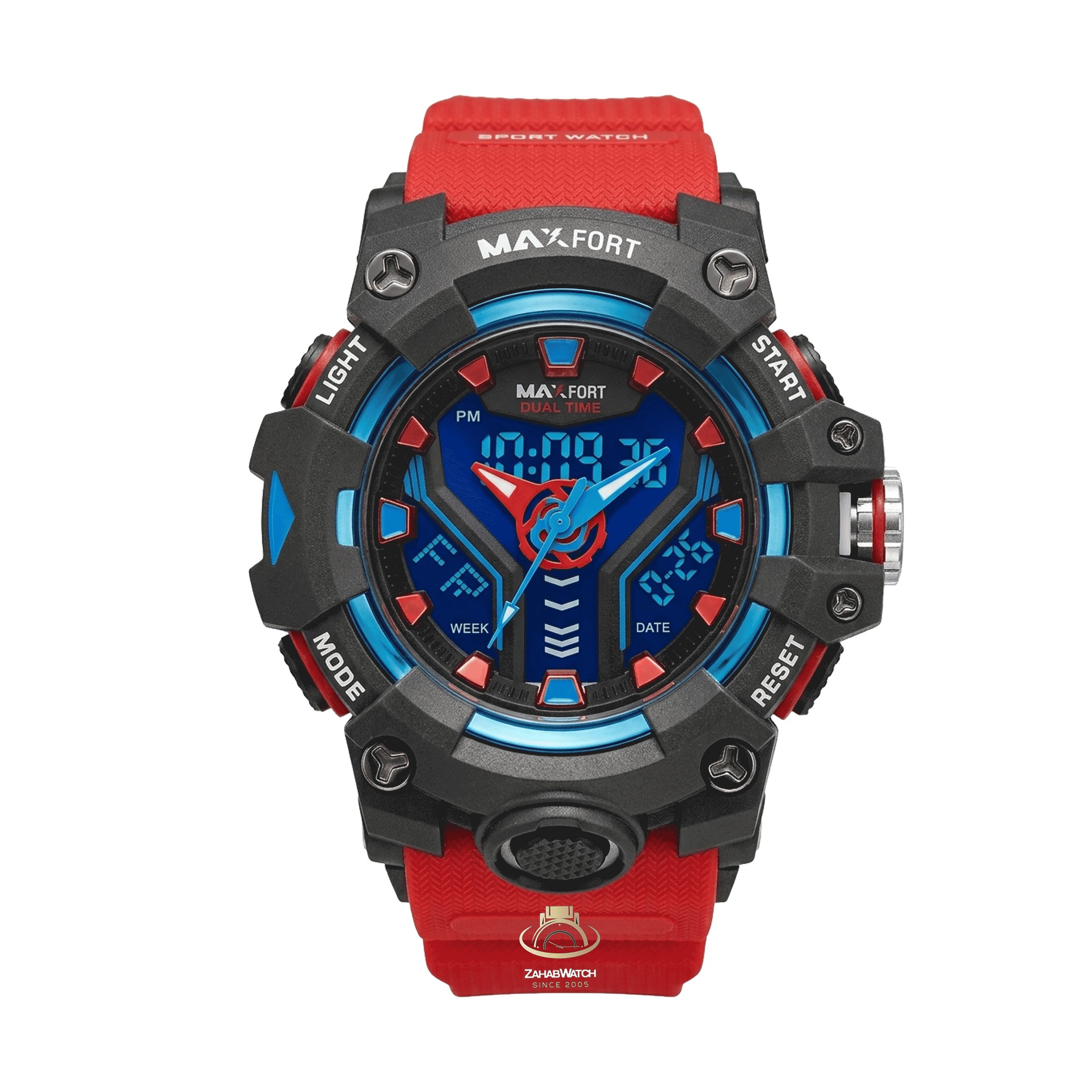 22 ساعت مچی اورجینال مردانه دوزمانه مکس فورت MAXFORT MX8075-0-0-MIN قرمز / مشکی - Image 1